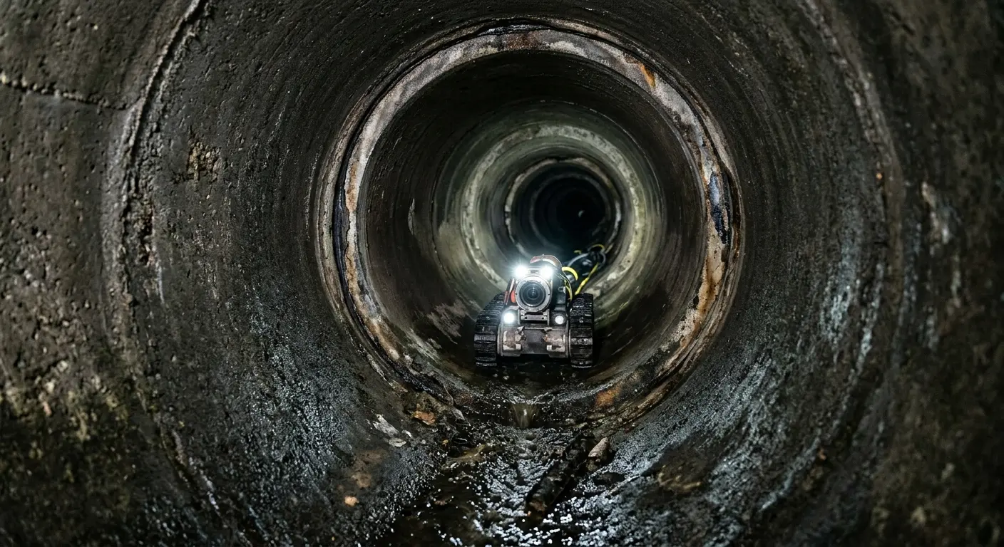 Robotic sewer camera inspecting pipe interior for Sewer Line Cleaning in Dighton